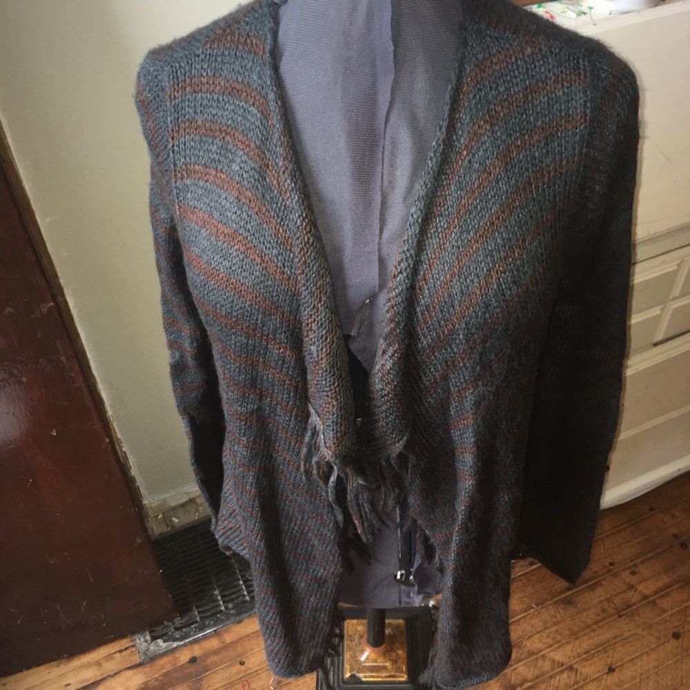 Wooden Ships striped luxe soft drape front cardigan